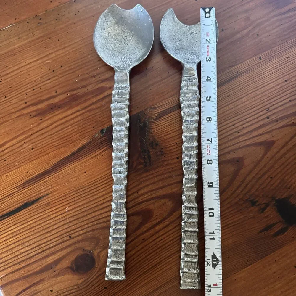 Metal 13” Salad Servers  They Look Handcrafted Aluminum Heavy Solid